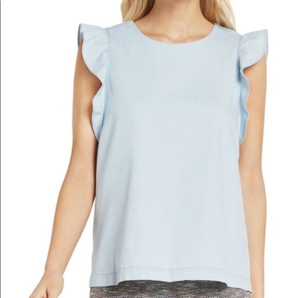 BCBGeneration Ruffle Sleeve Chambray Top